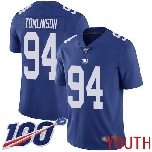 Youth New York Giants #94 Dalvin Tomlinson Royal Blue Team Color Vapor Untouchable Limited Player 100th Season Football NFL Jersey